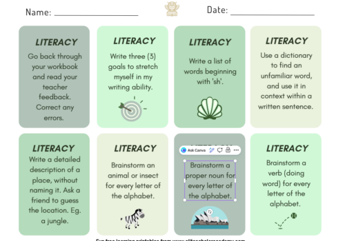literacy worksheet - Elite Scholar Academy