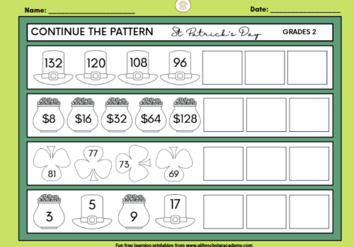 Continue the pattern - Grade 2 Worksheet