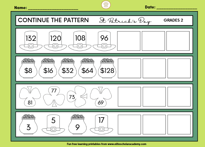Continue the pattern - Grade 2 Worksheet